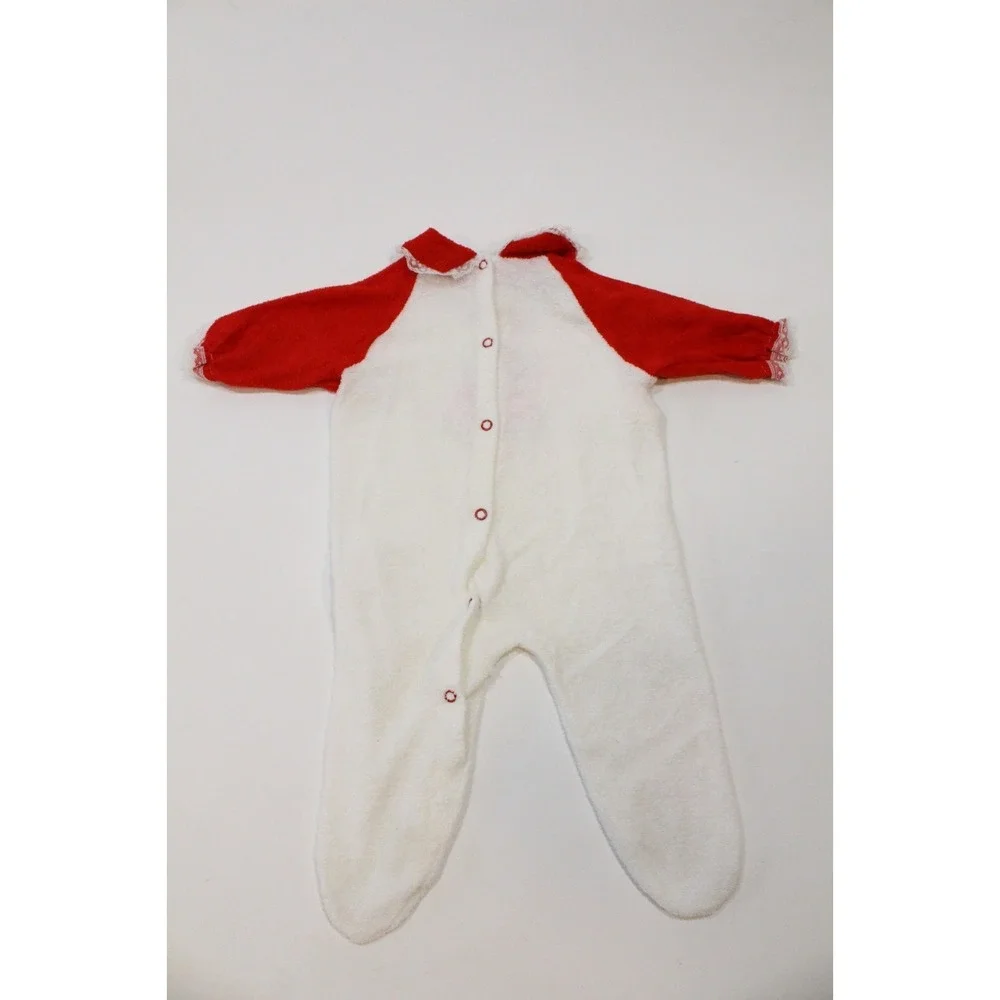 Vintage 80' Strawberry Shortcake White/Red Footed Pajamas Size‎ L Terry Cloth